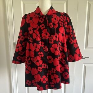 Elija Blue Black/Red Floral 3/4 Sleeve Korean jacket Vintage Style Statement
